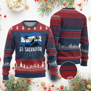 El Salvador Flag Knit Sweatshirt Salvadoran Pride Torogoz Bird Palm Tree Volcano TS10 Burgundy Print Your Wear