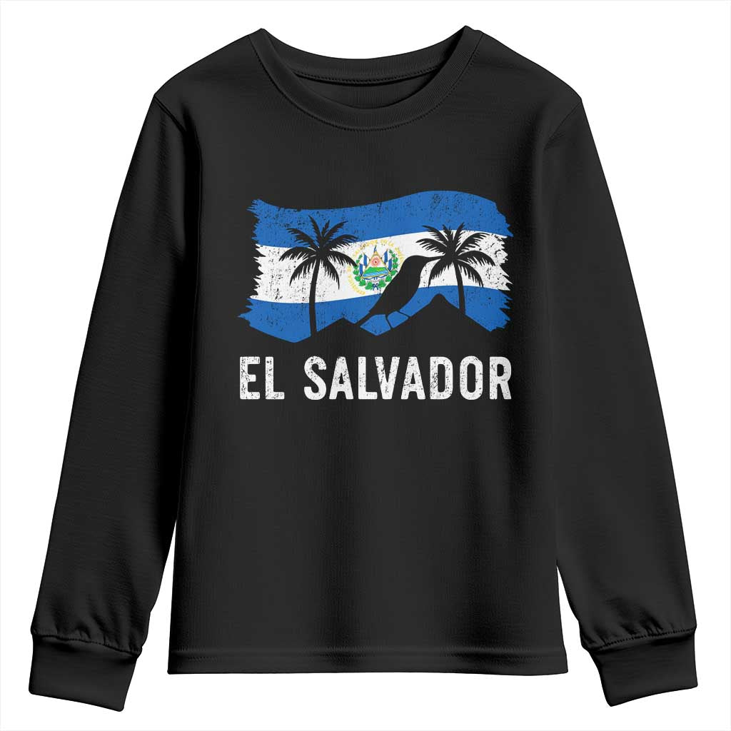 El Salvador Flag Youth Sweatshirt Salvadoran Pride Torogoz Bird Palm Tree Volcano TS10 Black Print Your Wear