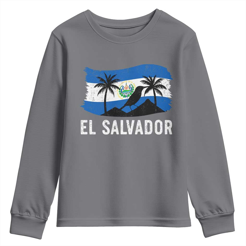 El Salvador Flag Youth Sweatshirt Salvadoran Pride Torogoz Bird Palm Tree Volcano TS10 Charcoal Print Your Wear