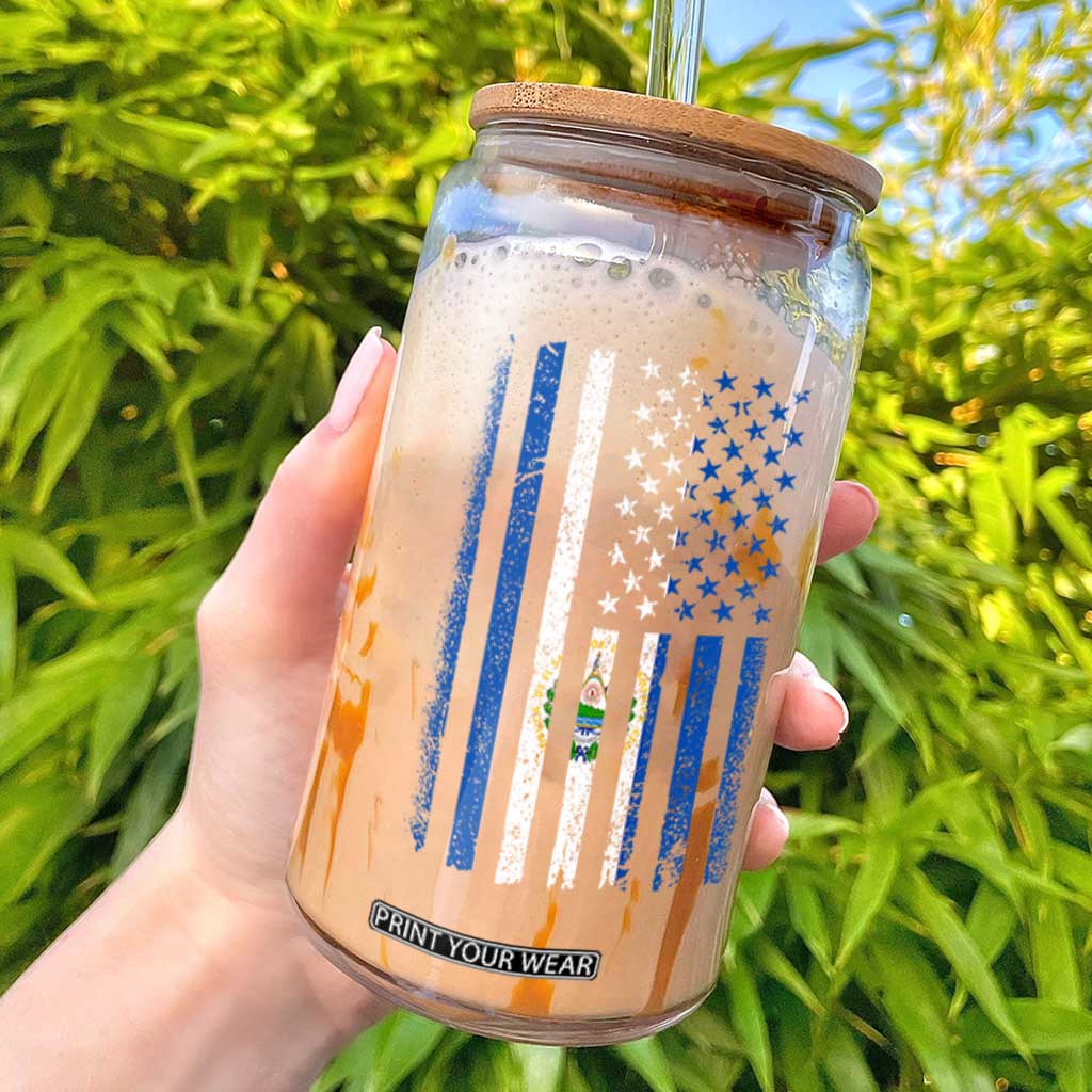 Salvadoran America Flag Glass Can El Salvador USA Patriotic TS10 Black Print Your Wear