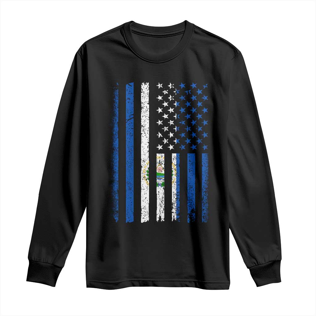 Salvadoran America Flag Long Sleeve Shirt El Salvador USA Patriotic TS10 Black Print Your Wear