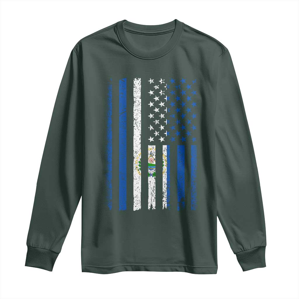 Salvadoran America Flag Long Sleeve Shirt El Salvador USA Patriotic TS10 Dark Forest Green Print Your Wear
