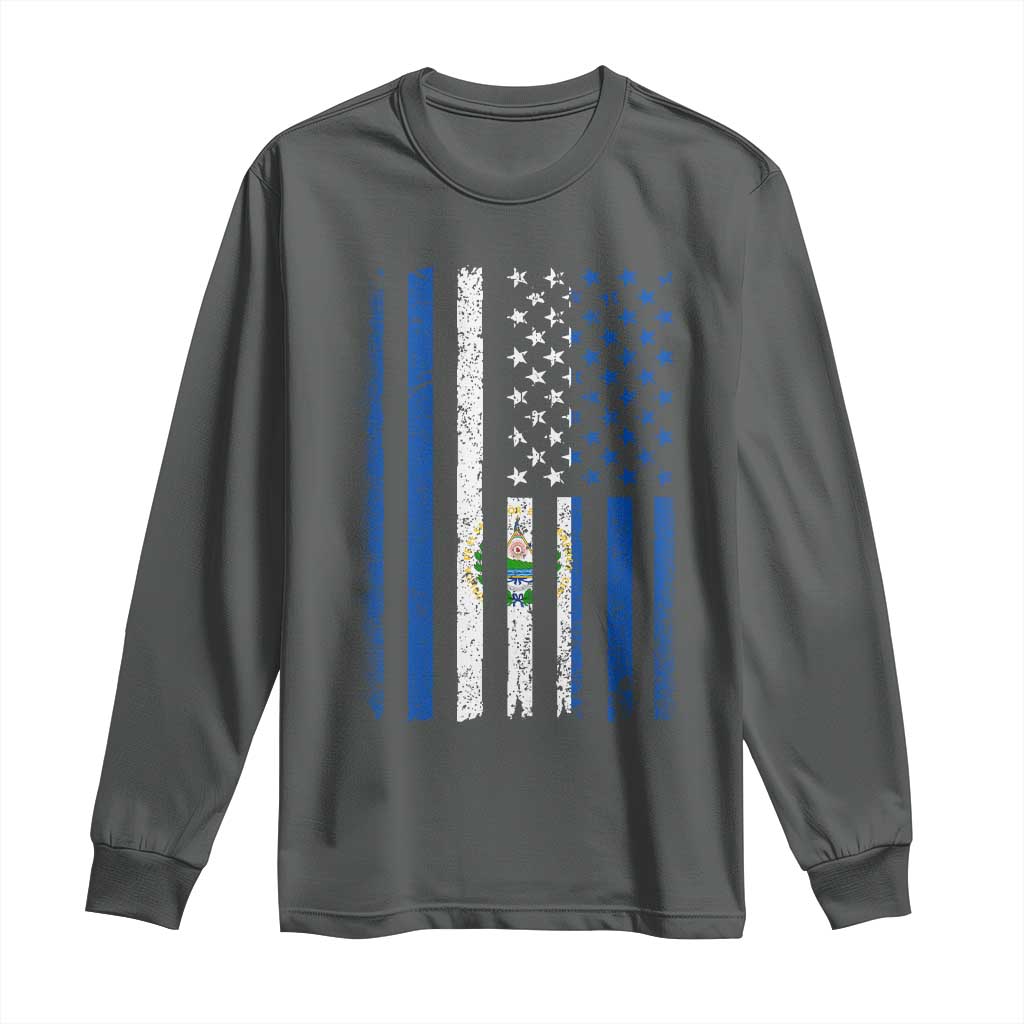 Salvadoran America Flag Long Sleeve Shirt El Salvador USA Patriotic TS10 Dark Heather Print Your Wear