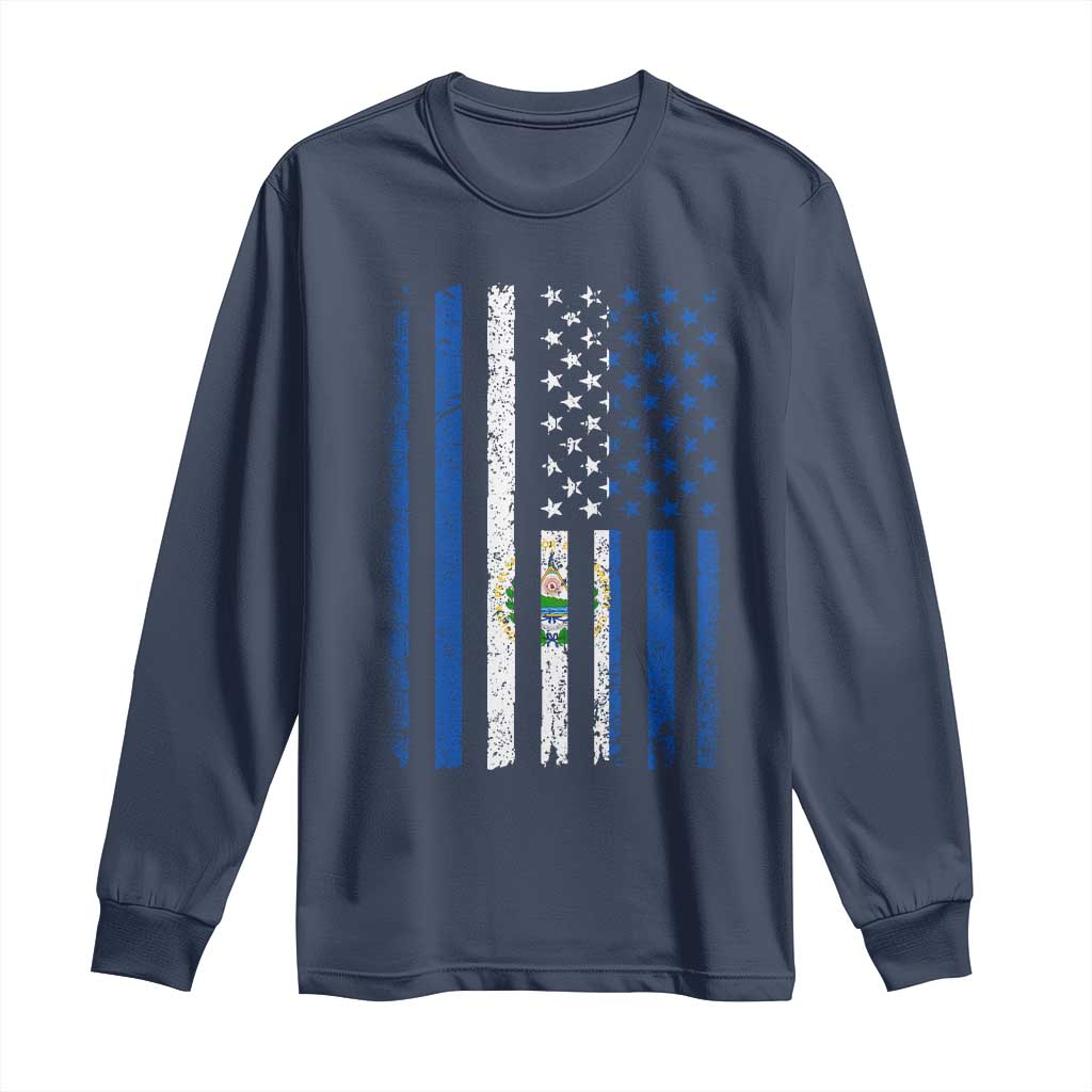 Salvadoran America Flag Long Sleeve Shirt El Salvador USA Patriotic TS10 Navy Print Your Wear