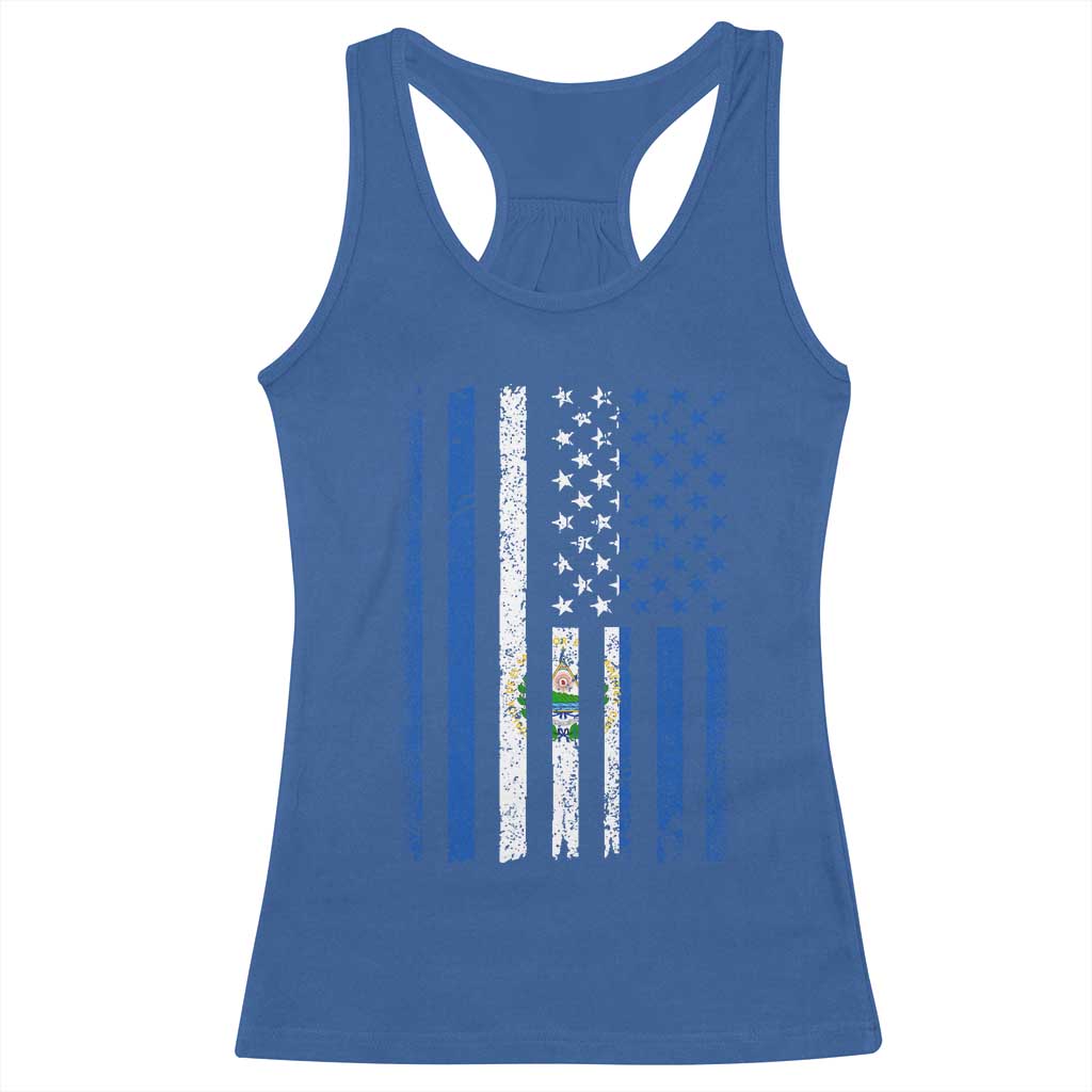 Salvadoran America Flag Racerback Tank Top El Salvador USA Patriotic TS10 Royal Blue Print Your Wear