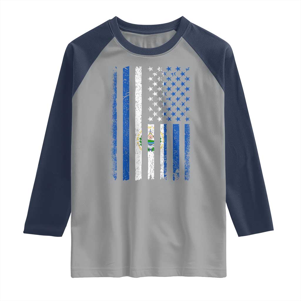 Salvadoran America Flag Raglan Shirt El Salvador USA Patriotic TS10 Sport Gray Navy Print Your Wear