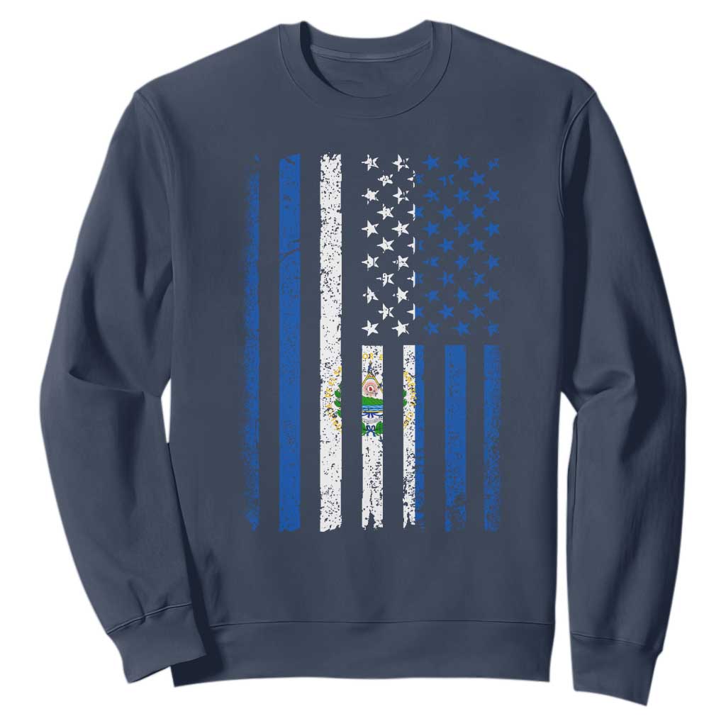 Salvadoran America Flag Sweatshirt El Salvador USA Patriotic TS10 Navy Print Your Wear