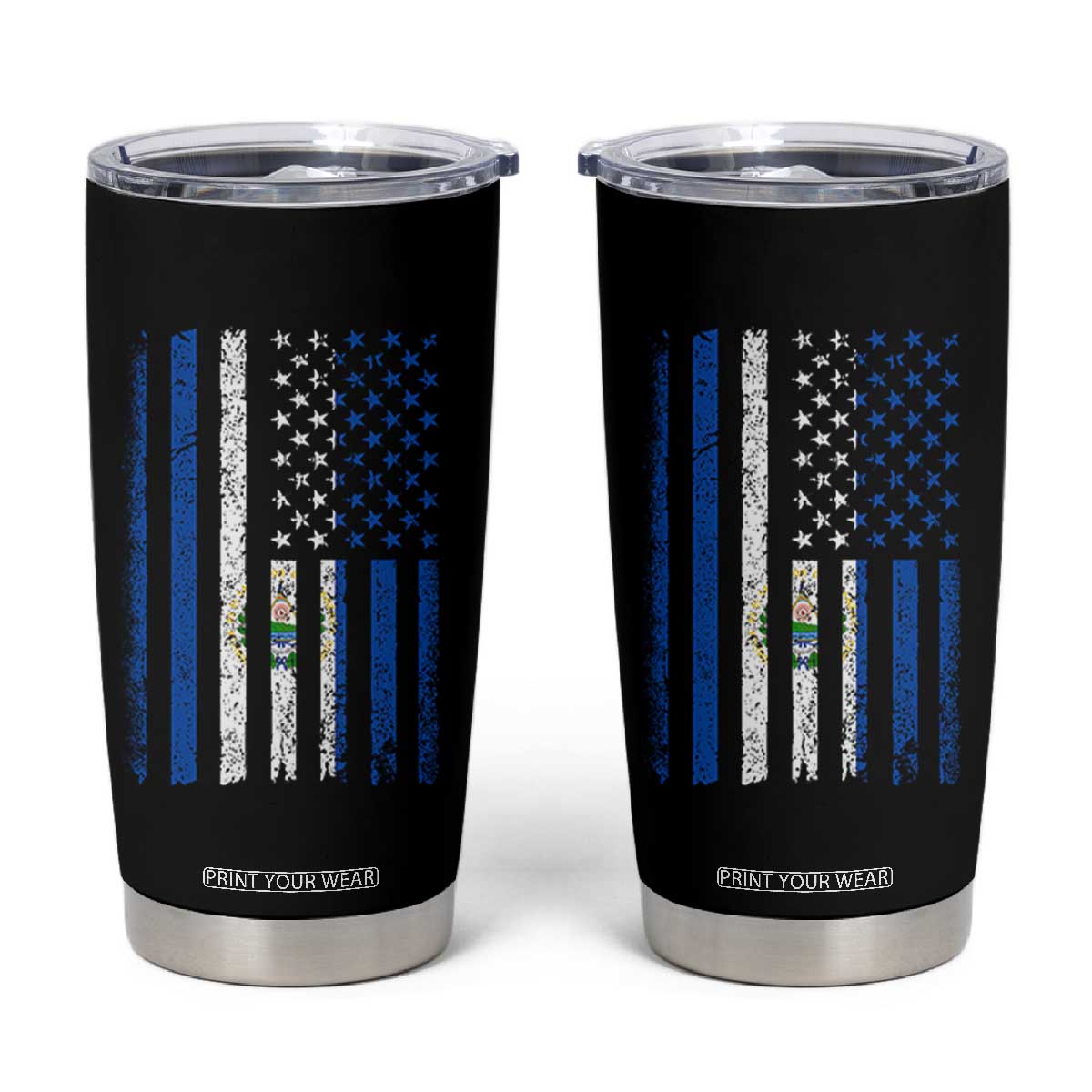Salvadoran America Flag Tumbler Cup El Salvador USA Patriotic TS10 Black Print Your Wear