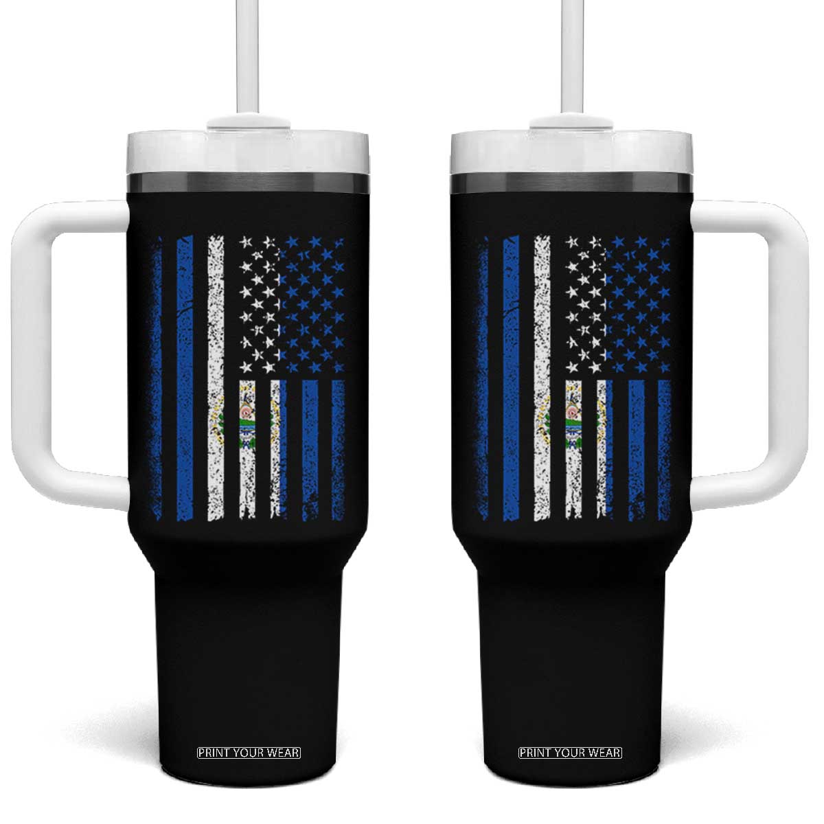 Salvadoran America Flag Tumbler With Handle El Salvador USA Patriotic TS10 One Size: 40 oz Black Print Your Wear
