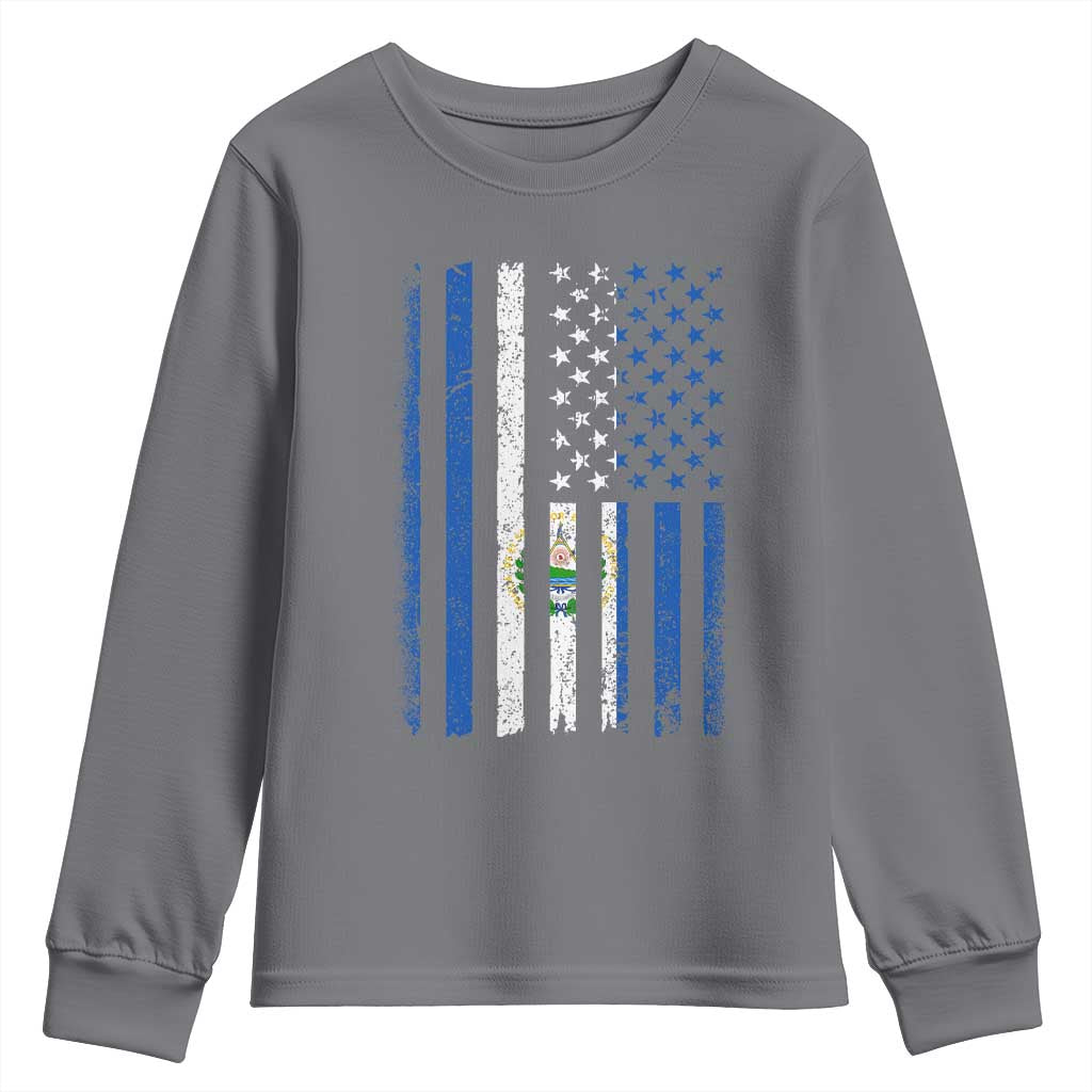 Salvadoran America Flag Youth Sweatshirt El Salvador USA Patriotic TS10 Charcoal Print Your Wear