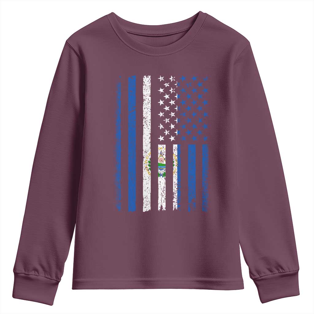 Salvadoran America Flag Youth Sweatshirt El Salvador USA Patriotic TS10 Maroon Print Your Wear