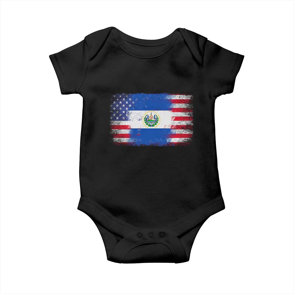 El Salvador American Flag Baby Onesie Distressed Grunge USA Salvadoran Pride TS10 Black Print Your Wear