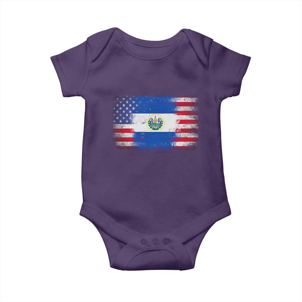 El Salvador American Flag Baby Onesie Distressed Grunge USA Salvadoran Pride TS10 Purple Print Your Wear