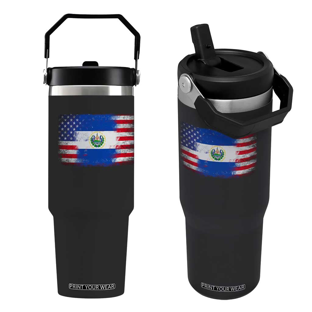 El Salvador American Flag Flip Straw Tumbler Distressed Grunge USA Salvadoran Pride TS10 One Size: 30 oz Black Print Your Wear