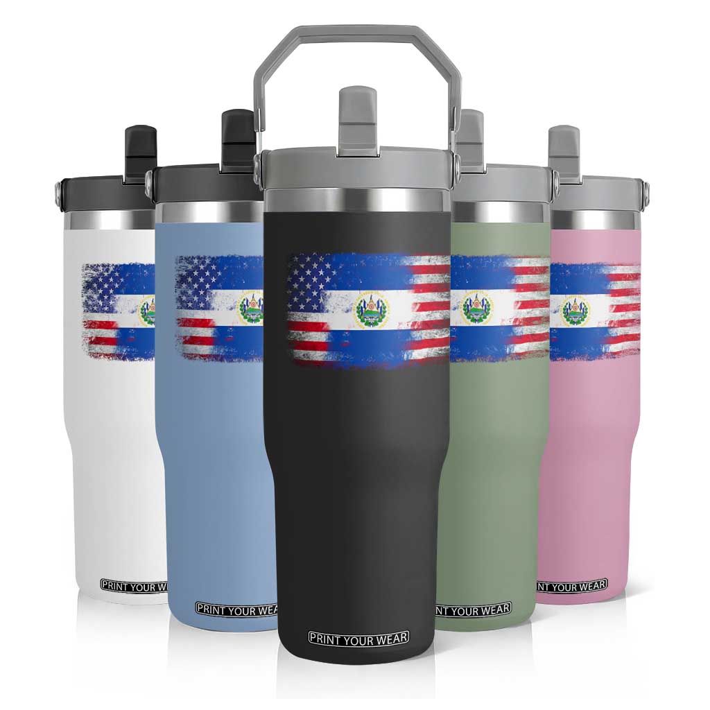El Salvador American Flag Flip Straw Tumbler Distressed Grunge USA Salvadoran Pride TS10 Print Your Wear