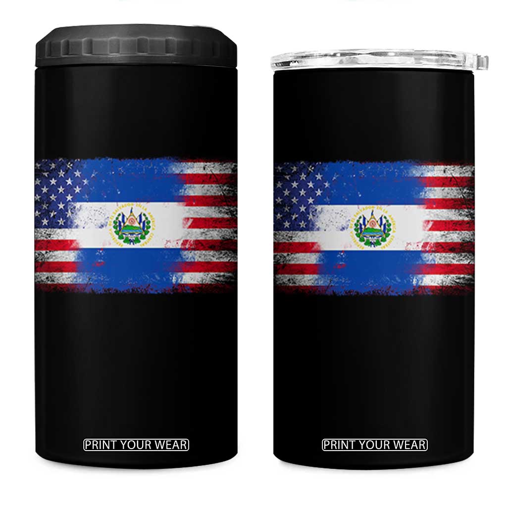 El Salvador American Flag 4 in 1 Can Cooler Tumbler Distressed Grunge USA Salvadoran Pride TS10 One Size: 16 oz Black Print Your Wear