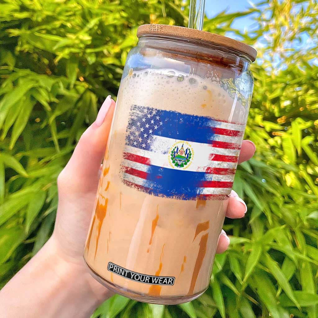 El Salvador American Flag Glass Can Distressed Grunge USA Salvadoran Pride TS10 Black Print Your Wear