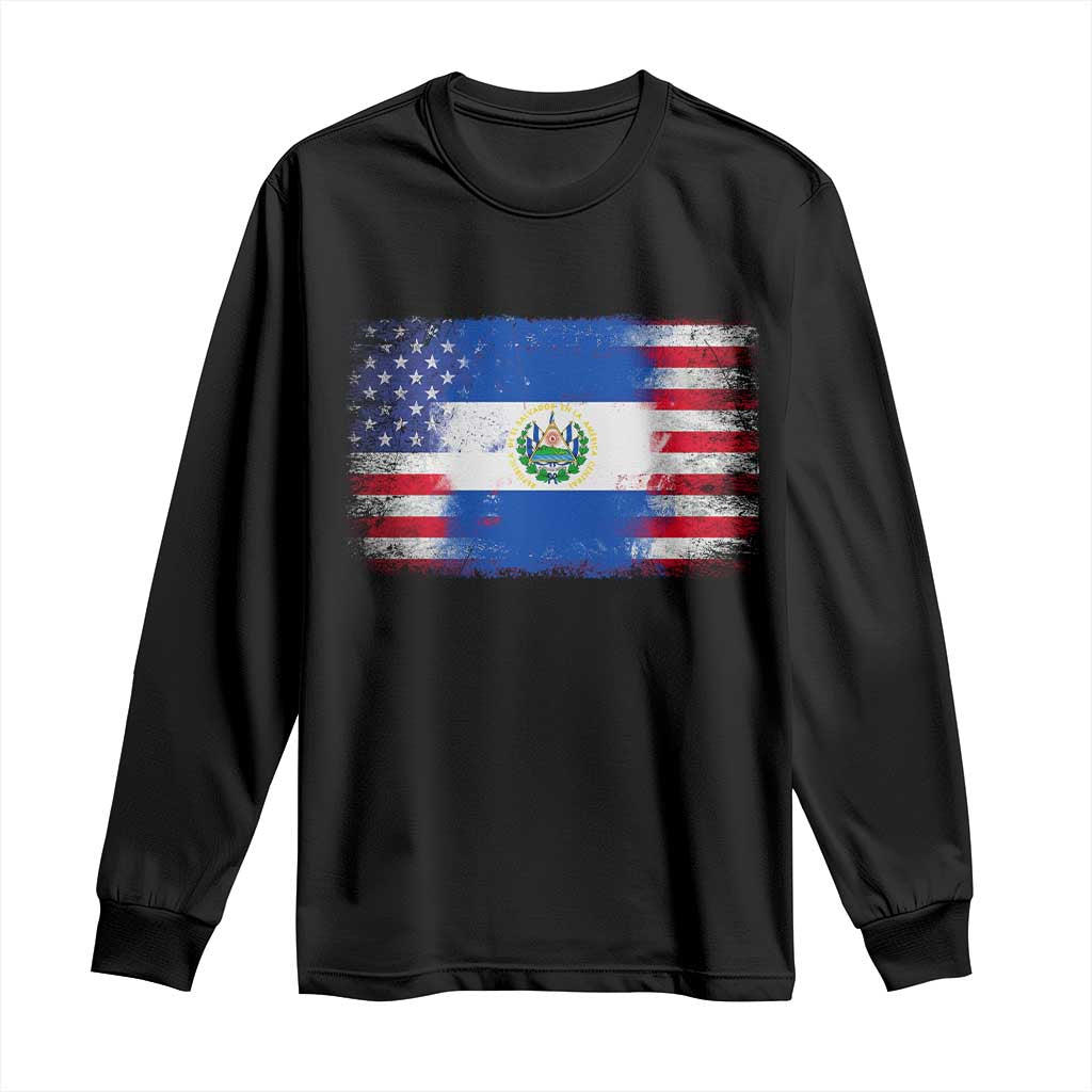 El Salvador American Flag Long Sleeve Shirt Distressed Grunge USA Salvadoran Pride TS10 Black Print Your Wear