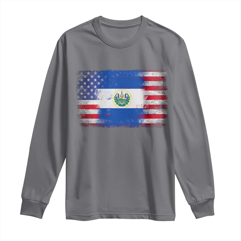 El Salvador American Flag Long Sleeve Shirt Distressed Grunge USA Salvadoran Pride TS10 Charcoal Print Your Wear