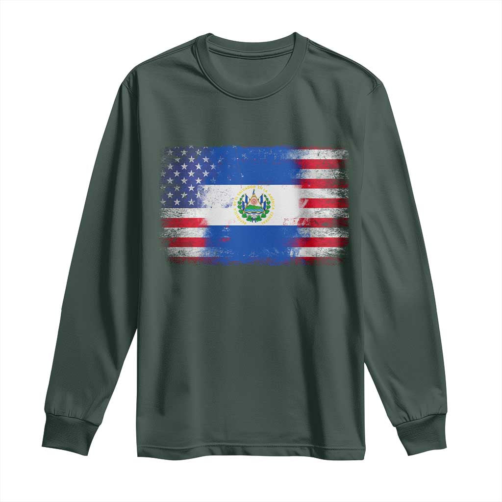 El Salvador American Flag Long Sleeve Shirt Distressed Grunge USA Salvadoran Pride TS10 Dark Forest Green Print Your Wear