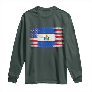 El Salvador American Flag Long Sleeve Shirt Distressed Grunge USA Salvadoran Pride TS10 Dark Forest Green Print Your Wear
