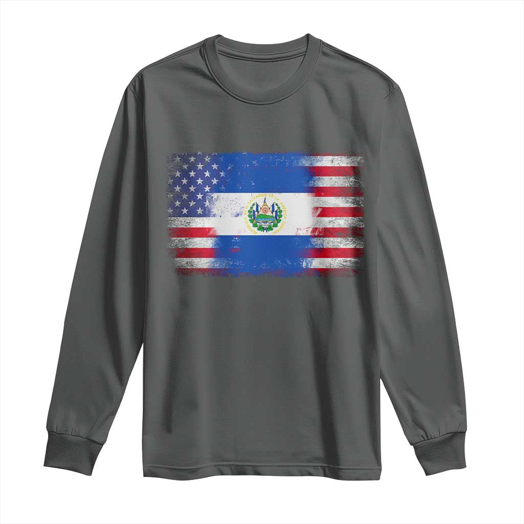 El Salvador American Flag Long Sleeve Shirt Distressed Grunge USA Salvadoran Pride TS10 Dark Heather Print Your Wear
