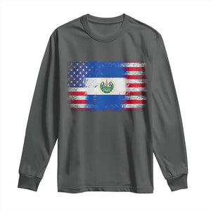 El Salvador American Flag Long Sleeve Shirt Distressed Grunge USA Salvadoran Pride TS10 Dark Heather Print Your Wear