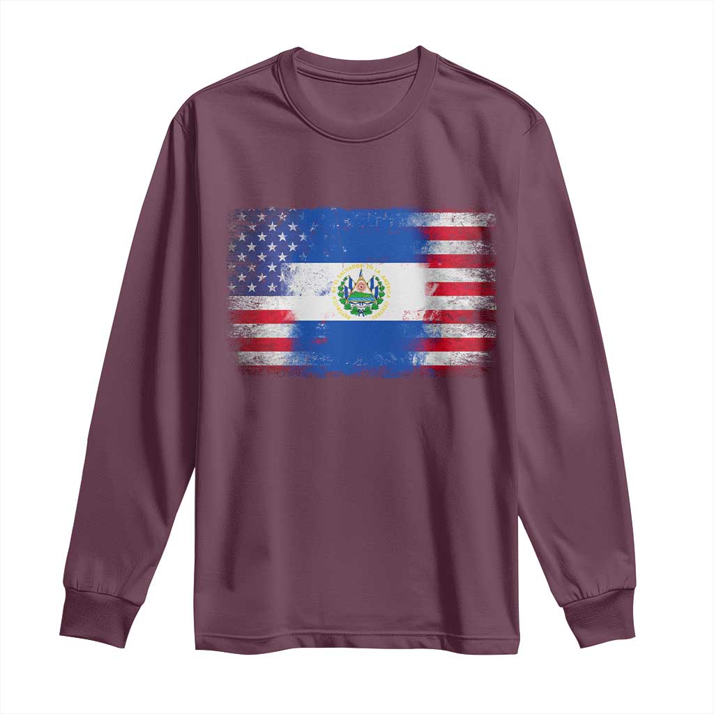 El Salvador American Flag Long Sleeve Shirt Distressed Grunge USA Salvadoran Pride TS10 Maroon Print Your Wear