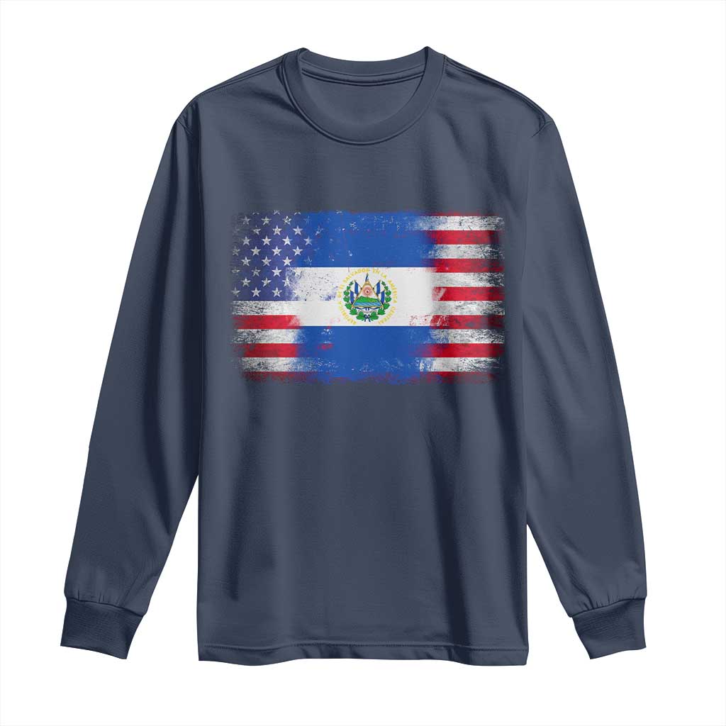 El Salvador American Flag Long Sleeve Shirt Distressed Grunge USA Salvadoran Pride TS10 Navy Print Your Wear