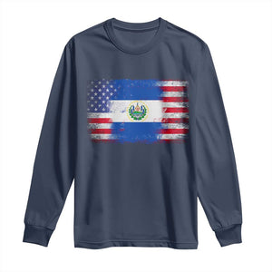 El Salvador American Flag Long Sleeve Shirt Distressed Grunge USA Salvadoran Pride TS10 Navy Print Your Wear