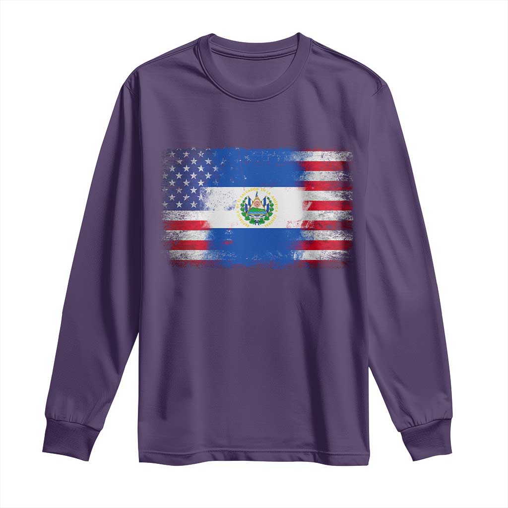 El Salvador American Flag Long Sleeve Shirt Distressed Grunge USA Salvadoran Pride TS10 Purple Print Your Wear