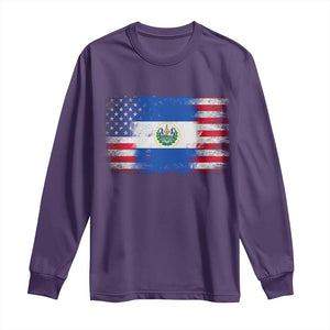 El Salvador American Flag Long Sleeve Shirt Distressed Grunge USA Salvadoran Pride TS10 Purple Print Your Wear