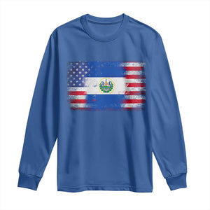 El Salvador American Flag Long Sleeve Shirt Distressed Grunge USA Salvadoran Pride TS10 Royal Blue Print Your Wear