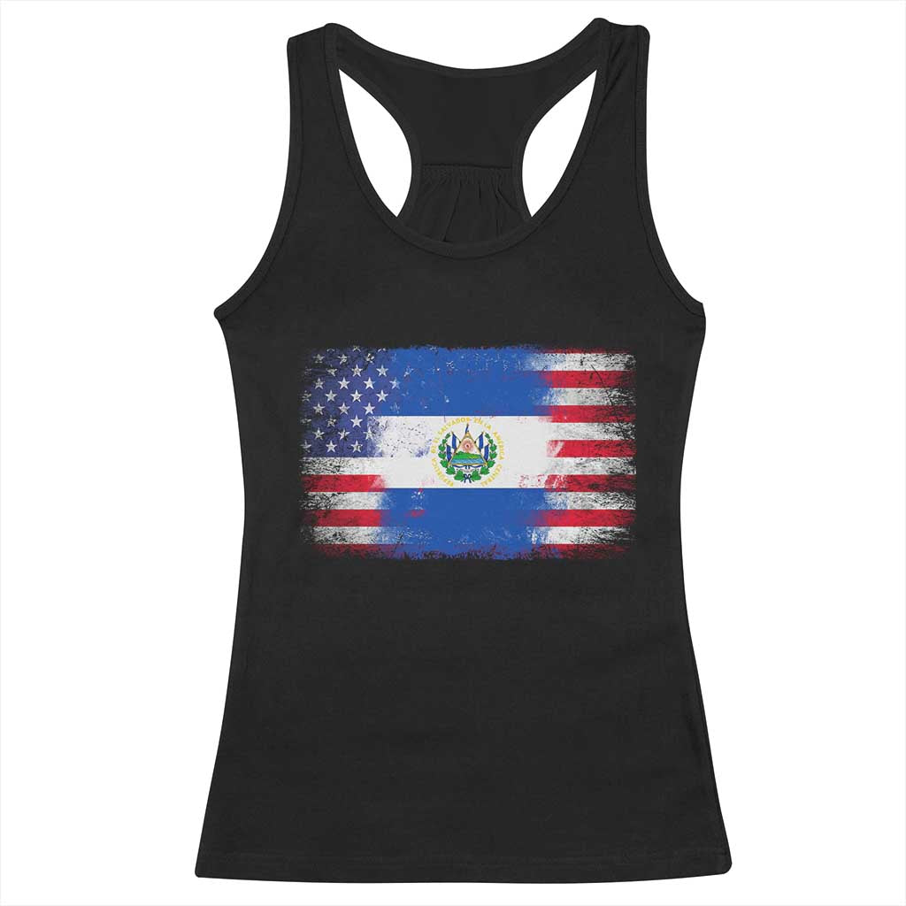 El Salvador American Flag Racerback Tank Top Distressed Grunge USA Salvadoran Pride TS10 Black Print Your Wear
