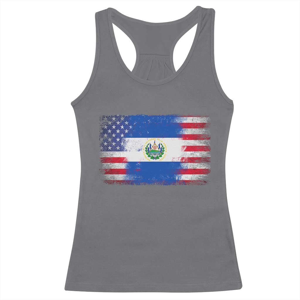 El Salvador American Flag Racerback Tank Top Distressed Grunge USA Salvadoran Pride TS10 Charcoal Print Your Wear