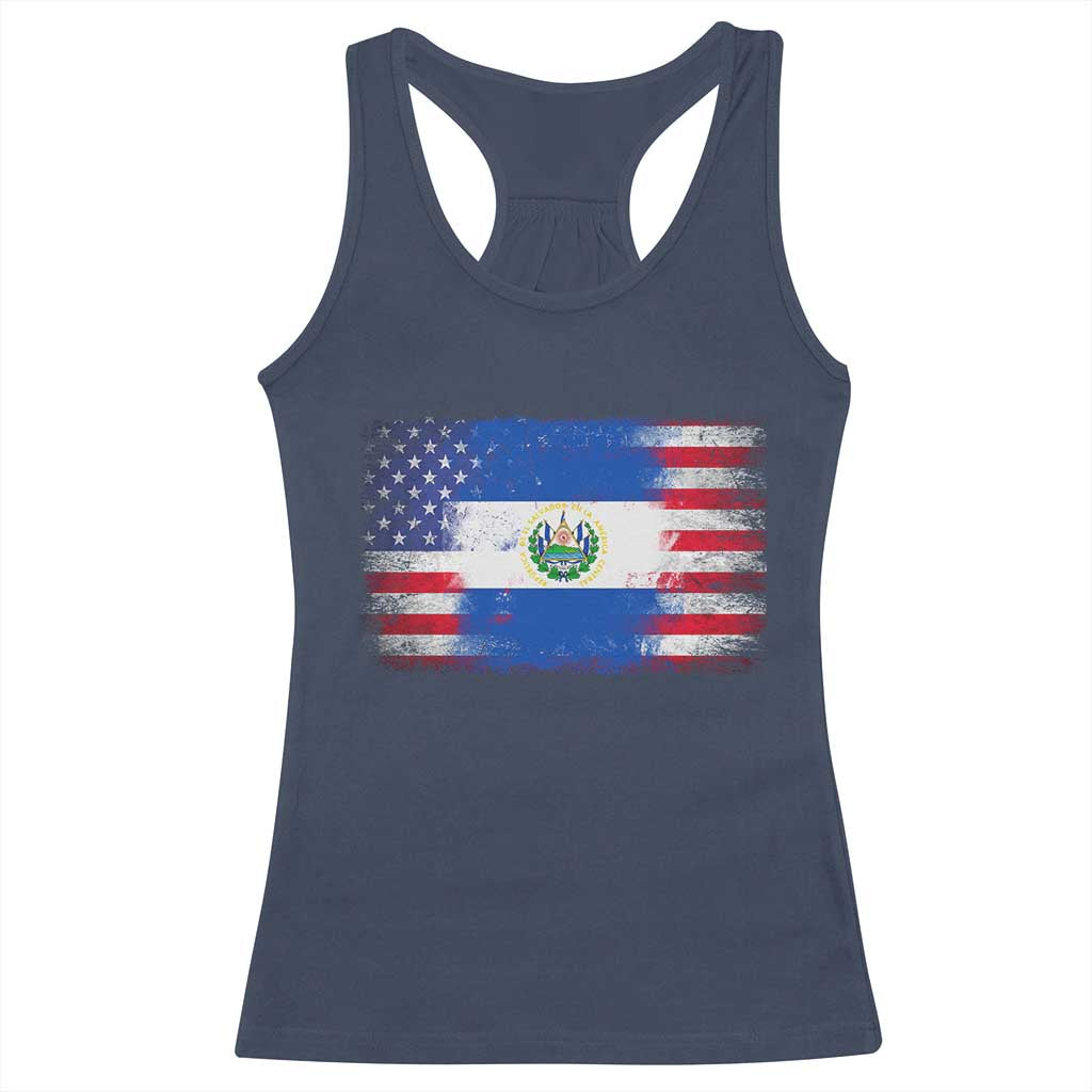 El Salvador American Flag Racerback Tank Top Distressed Grunge USA Salvadoran Pride TS10 Navy Print Your Wear