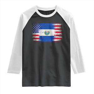 El Salvador American Flag Raglan Shirt Distressed Grunge USA Salvadoran Pride TS10 Black White Print Your Wear