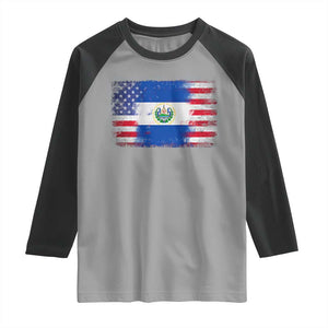 El Salvador American Flag Raglan Shirt Distressed Grunge USA Salvadoran Pride TS10 Sport Gray Black Print Your Wear