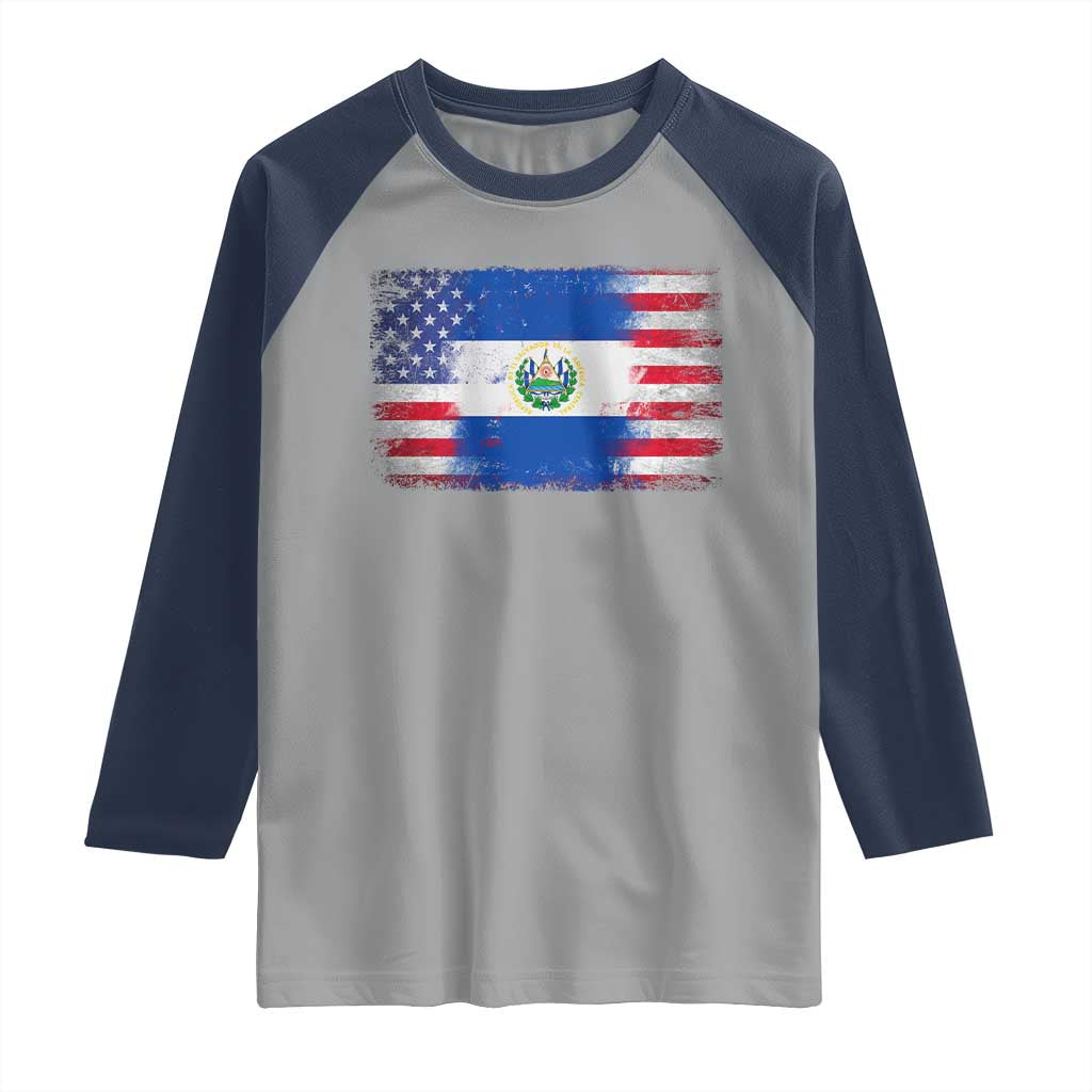 El Salvador American Flag Raglan Shirt Distressed Grunge USA Salvadoran Pride TS10 Sport Gray Navy Print Your Wear