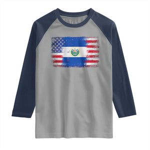 El Salvador American Flag Raglan Shirt Distressed Grunge USA Salvadoran Pride TS10 Sport Gray Navy Print Your Wear