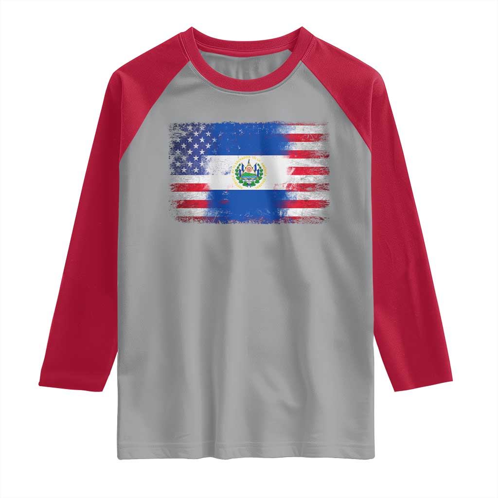 El Salvador American Flag Raglan Shirt Distressed Grunge USA Salvadoran Pride TS10 Sport Gray Red Print Your Wear