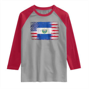 El Salvador American Flag Raglan Shirt Distressed Grunge USA Salvadoran Pride TS10 Sport Gray Red Print Your Wear