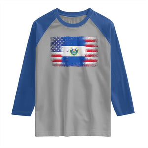 El Salvador American Flag Raglan Shirt Distressed Grunge USA Salvadoran Pride TS10 Sport Gray Royal Print Your Wear