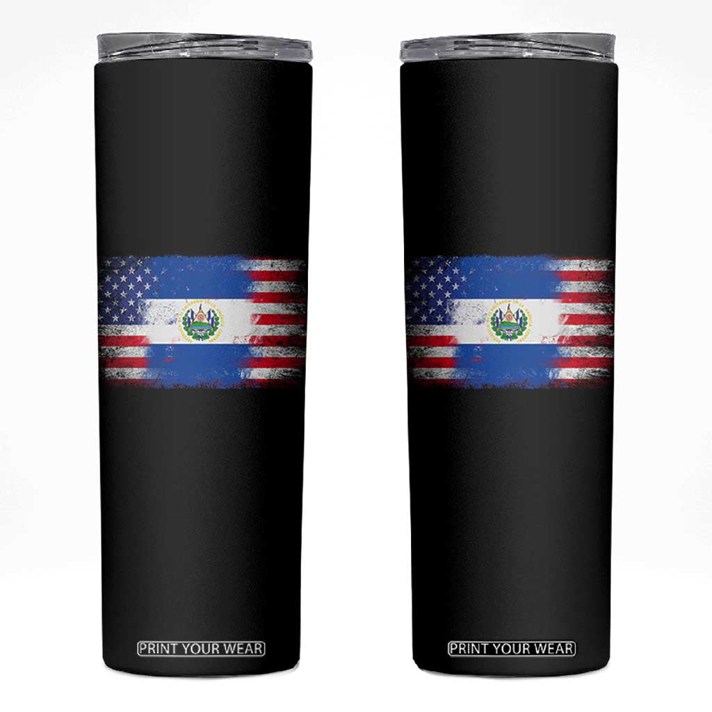 El Salvador American Flag Skinny Tumbler Distressed Grunge USA Salvadoran Pride TS10 Black Print Your Wear