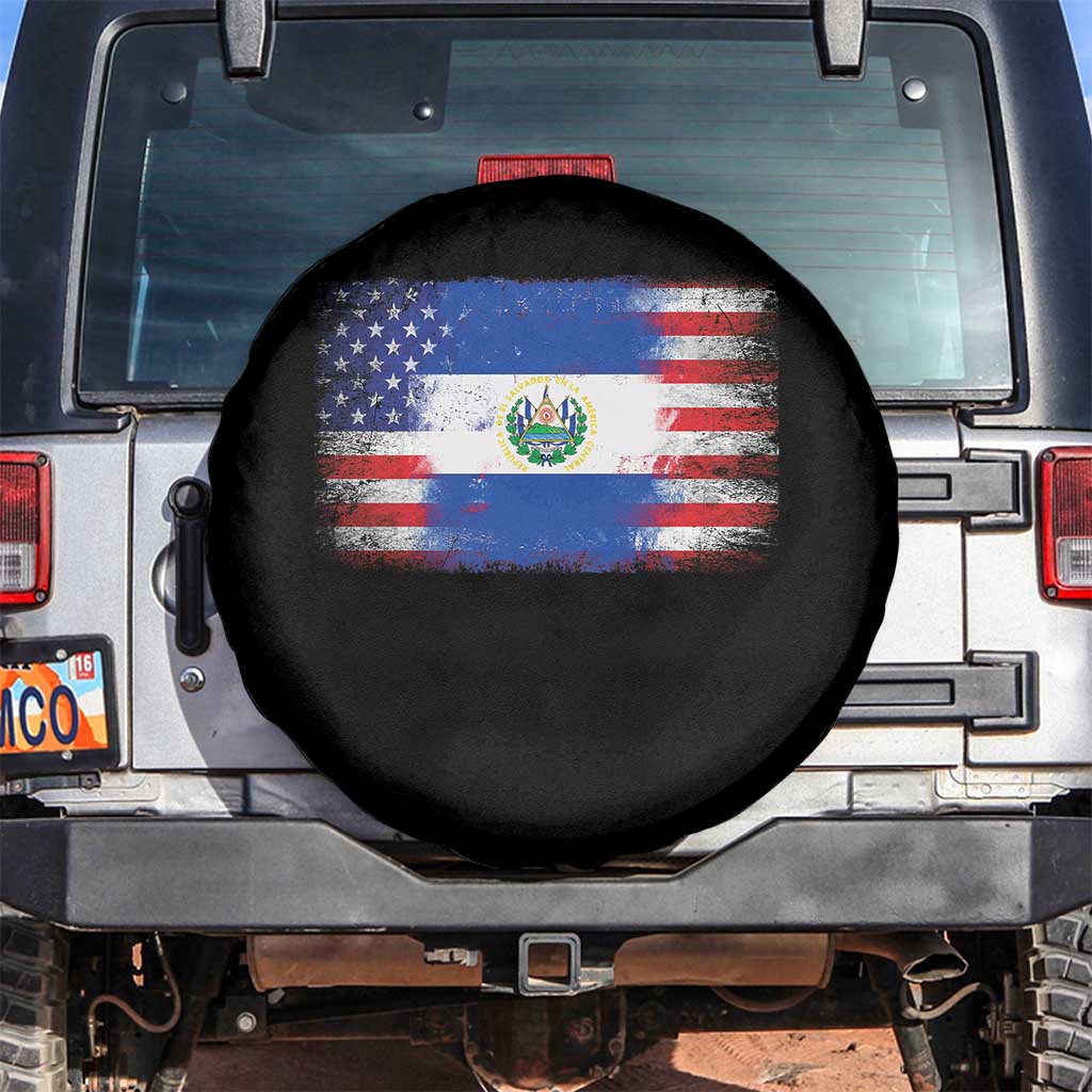El Salvador American Flag Spare Tire Cover Distressed Grunge USA Salvadoran Pride TS10 No hole Black Print Your Wear