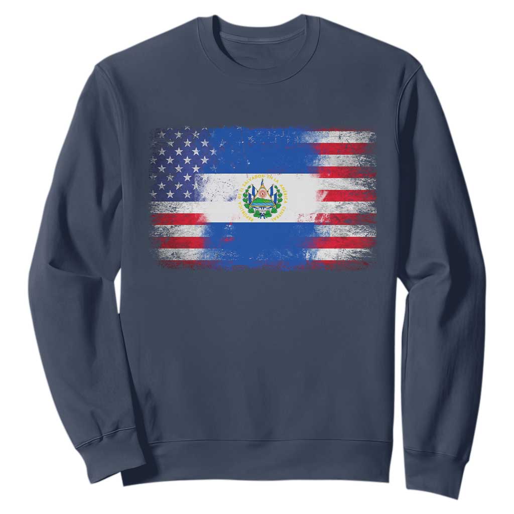 El Salvador American Flag Sweatshirt Distressed Grunge USA Salvadoran Pride TS10 Navy Print Your Wear