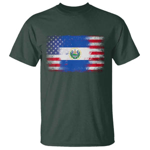 El Salvador American Flag T Shirt Distressed Grunge USA Salvadoran Pride TS10 Dark Forest Green Print Your Wear