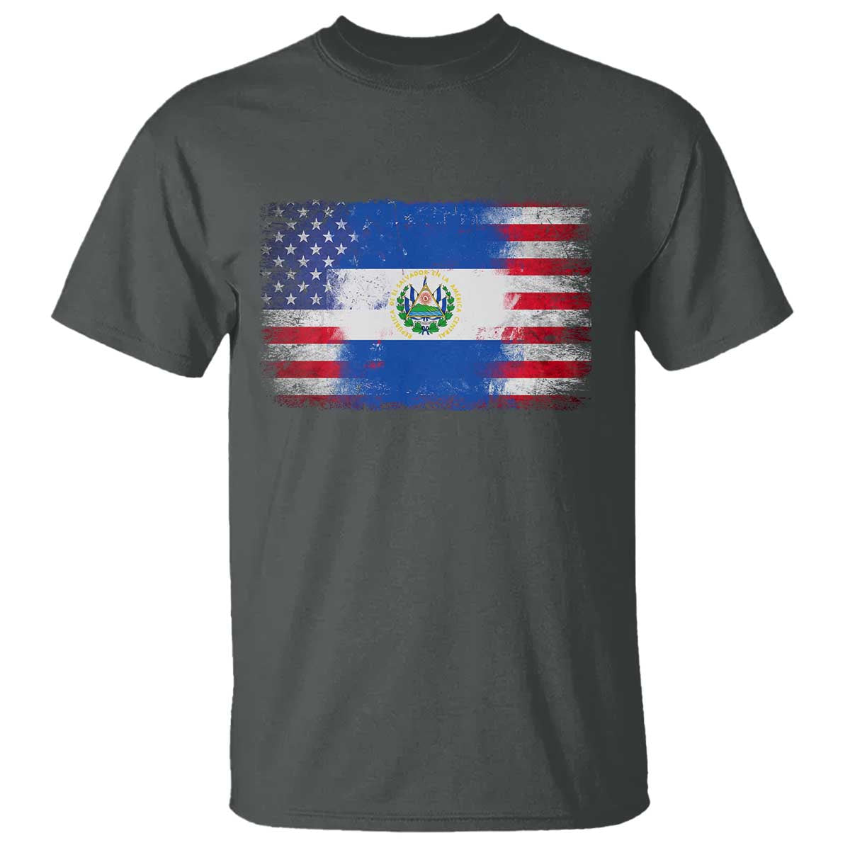 El Salvador American Flag T Shirt Distressed Grunge USA Salvadoran Pride TS10 Dark Heather Print Your Wear