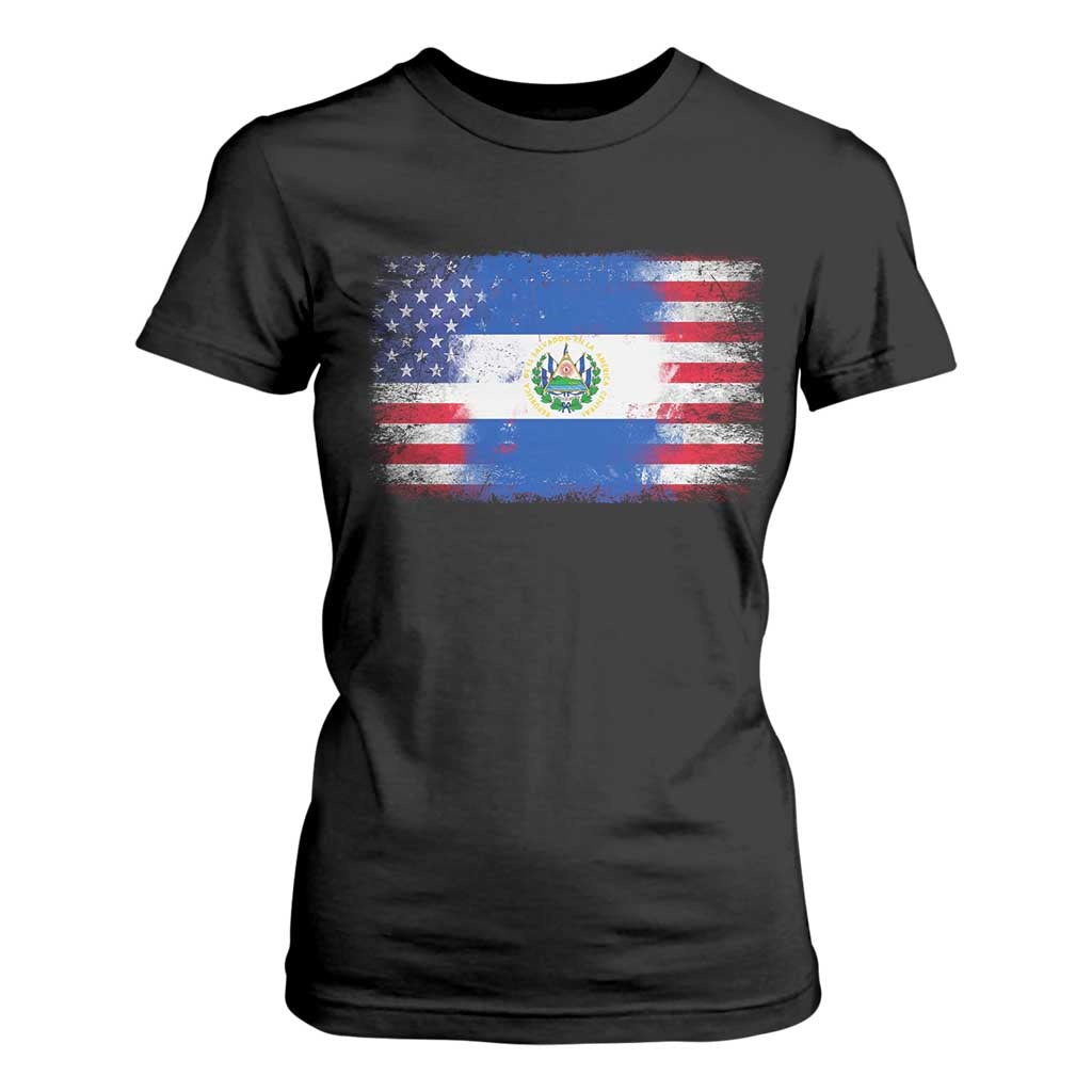 El Salvador American Flag T Shirt For Women Distressed Grunge USA Salvadoran Pride TS10 Black Print Your Wear