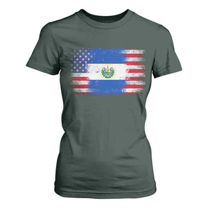 El Salvador American Flag T Shirt For Women Distressed Grunge USA Salvadoran Pride TS10 Dark Forest Green Print Your Wear